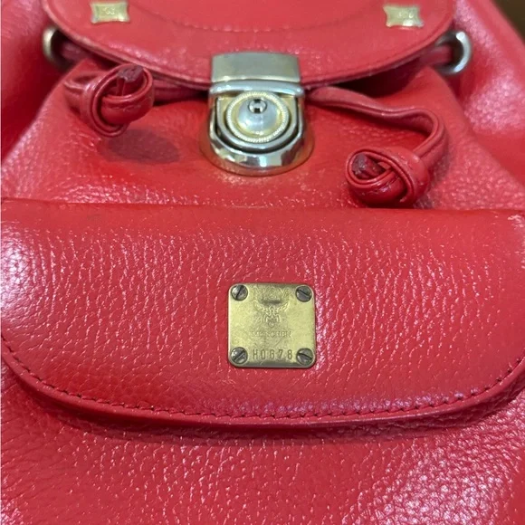 MCM Red Pebbled Leather Drawstring Backpack with Front Pocket SALE!!! - Picture 8 of 8